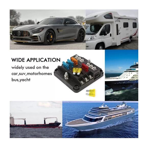 6-Way 12V-24V Auto Marine Car Power Distribution Blade Fuse Holder Box Block Neg - Picture 6 of 10